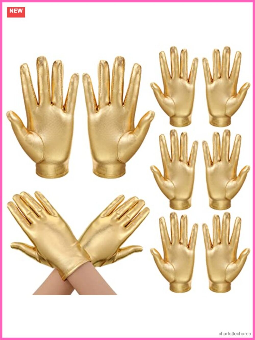 5 Pairs Metallic Costume Gloves for Women, Stretchy Cloth Gloves for Halloween
